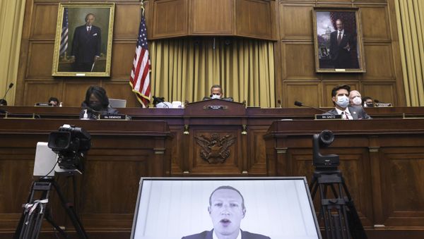 Facebook CEO Mark Zuckerberg speaks via video conference during a House Judiciary subcommittee hearing on antitrust on Capitol Hill on Wednesday, July 29, 2020, in Washington. Facebook CEO Mark Zuckerberg speaks via video conference during a House Judiciary subcommittee hearing on antitrust on Capitol Hill on Wednesday, July 29, 2020, in Washington. - Sputnik International