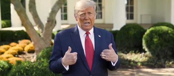 U.S. President Donald Trump makes an announcement about his treatment for coronavirus disease (COVID-19), in Washington, U.S., in this still image taken from video, October 7, 2020. U.S. President Donald Trump makes an announcement about his treatment for coronavirus disease (COVID-19), in Washington, U.S., in this still image taken from video, October 7, 2020. - Sputnik International