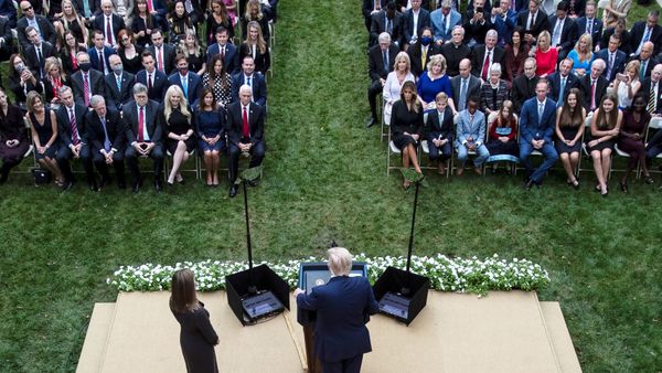 U.S President Donald Trump holds an event to announce his nominee of U.S. Court of Appeals for the Seventh Circuit Judge Amy Coney Barrett to fill the Supreme Court seat left vacant by the death of Justice Ruth Bader Ginsburg, who died on September 18, at the White House in Washington, U.S., September 26, 2020. Picture taken September 26, 2020.  - Sputnik International