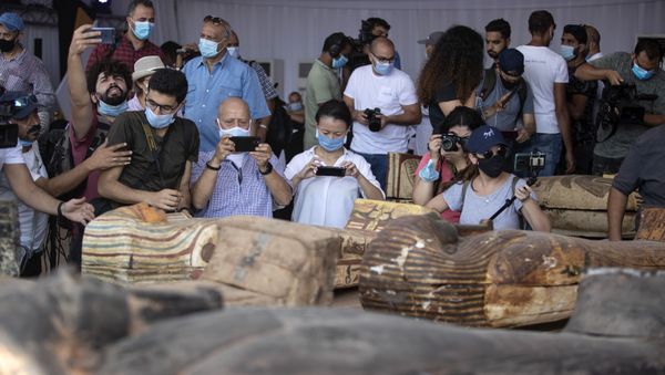 A sarcophagus that is around 2500 years old is shown at the Saqqara archaeological site, 30 kilometers (19 miles) south of Cairo, Egypt, Saturday, Oct. 3, 2020 - Sputnik International