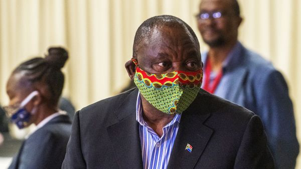 In this April 24, 2020, photo, South African President Cyril Ramaphosa arrives at the NASREC Expo Centre in Johannesburg - Sputnik International