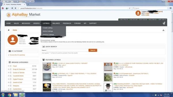 The now defunct AlphaBay website, a Darkweb marketplace - Sputnik International