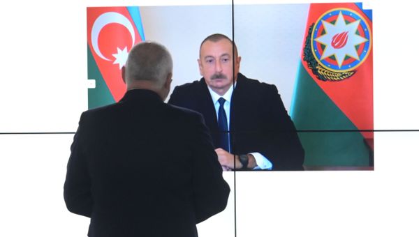 Azerbaijani President Aliyev during exclusive interview with Sputnik Azerbaijani President Aliyev during exclusive interview with Sputnik - Sputnik International