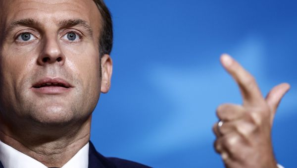 France's President Emmanuel Macron speaks during the closing of the EU summit news conference at the European Council building in Brussels, Belgium October 16, 2020. France's President Emmanuel Macron speaks during the closing of the EU summit news conference at the European Council building in Brussels, Belgium October 16, 2020. - Sputnik International
