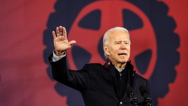 U.S. Democratic presidential candidate Joe Biden speaks during a voter mobilization event at the Michigan State Fairgrounds in Novi, Michigan, October 16, 2020.  - Sputnik International