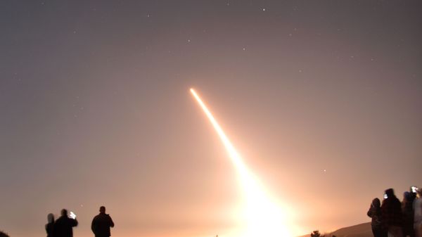 An Air Force Global Strike Command unarmed Minuteman III intercontinental ballistic missile launches during an operational test at 12:27 a.m. Pacific Time, Thursday, Oct. 29, 2020, at Vandenberg Air Force Base, California. - Sputnik International
