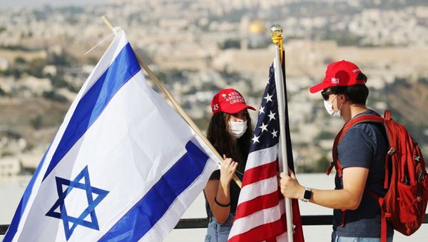 Activists hold American and Israeli flags after joining a convoy to the U.S. Embassy in Jerusalem to show support for U.S. President Donald Trump, ahead of the upcoming U.S. election, in Jerusalem October 27, 2020. Activists hold American and Israeli flags after joining a convoy to the U.S. Embassy in Jerusalem to show support for U.S. President Donald Trump, ahead of the upcoming U.S. election, in Jerusalem October 27, 2020. - Sputnik International