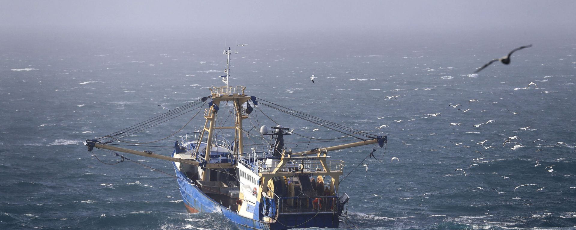 A fishing boat at work in the English Channel, off the southern coast of England, Saturday Feb. 1, 2020. The fishing industry is predicted to be one of the main subjects for negotiations between the UK and Europe, after the UK left the European Union on Friday. A fishing boat at work in the English Channel, off the southern coast of England, Saturday Feb. 1, 2020. The fishing industry is predicted to be one of the main subjects for negotiations between the UK and Europe, after the UK left the European Union on Friday. - Sputnik International, 1920, 30.10.2021
