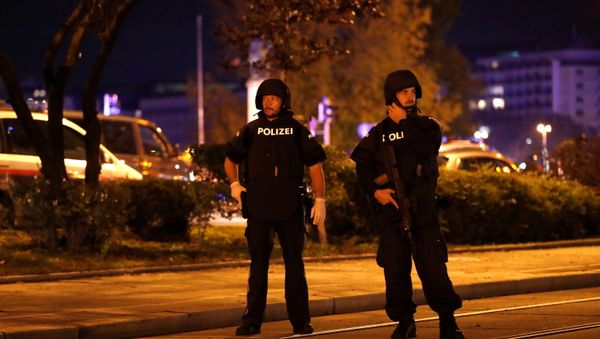 Police blocks a street near Schwedenplatz square after exchanges of gunfire in Vienna, Austria November 2, 2020. Police blocks a street near Schwedenplatz square after exchanges of gunfire in Vienna, Austria November 2, 2020. - Sputnik International