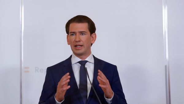 Austria's Chancellor Sebastian Kurz gestures as he speaks during a news conference, as the spread of the coronavirus disease (COVID-19) continues, in Vienna, Austria October 31, 2020. Austria's Chancellor Sebastian Kurz gestures as he speaks during a news conference, as the spread of the coronavirus disease (COVID-19) continues, in Vienna, Austria October 31, 2020. - Sputnik International