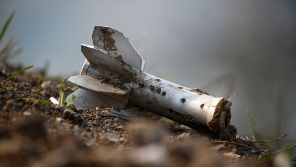 A view shows a fragment of an artillery shell at the fighting positions of ethnic Armenian soldiers on the front line during a military conflict against Azerbaijan's armed forces in the breakaway region of Nagorno-Karabakh, October 20, 2020 - Sputnik International