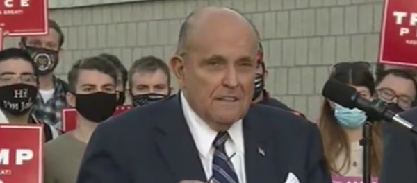 Rudy Giuliani speaks to reporters in Pennsylvania on November 4, 2020, about the Donald Trump campaign filing lawsuits to stop what he claims are fraudulent vote counts in the state Rudy Giuliani speaks to reporters in Pennsylvania on November 4, 2020, about the Donald Trump campaign filing lawsuits to stop what he claims are fraudulent vote counts in the state - Sputnik International