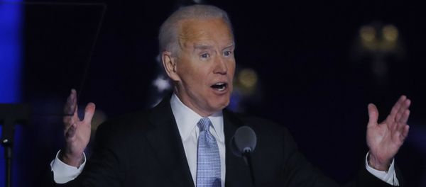 Democratic 2020 U.S. presidential nominee Joe Biden speaks at his election rally, after the news media announced that Biden has won the 2020 U.S. presidential election over President Donald Trump, in Wilmington, Delaware, U.S., November 7, 2020. REUTERS/Jim Bourg Democratic 2020 U.S. presidential nominee Joe Biden speaks at his election rally, after the news media announced that Biden has won the 2020 U.S. presidential election over President Donald Trump, in Wilmington, Delaware, U.S., November 7, 2020. REUTERS/Jim Bourg - Sputnik International