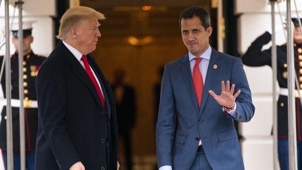 President Donald Trump welcomes Venezuelan opposition leader Juan Guaido to the White House, Wednesday, Feb. 5, 2020, in Washington. (AP Photo/ Evan Vucci) President Donald Trump welcomes Venezuelan opposition leader Juan Guaido to the White House, Wednesday, Feb. 5, 2020, in Washington. (AP Photo/ Evan Vucci) - Sputnik International