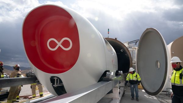 A Virgin Hyperloop pod is seen at their DevLoop test site in Las Vegas, Nevada, in this November 8, 2020 handout image released by Virgin Hyperloop - Sputnik International