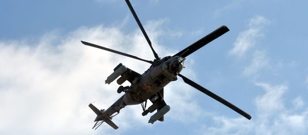 Russian military helicopter Mi-24 (NATO reporting name: Hind) seen during the Kavkaz-2020 war games. Russian military helicopter Mi-24 (NATO reporting name: Hind) seen during the Kavkaz-2020 war games. - Sputnik International
