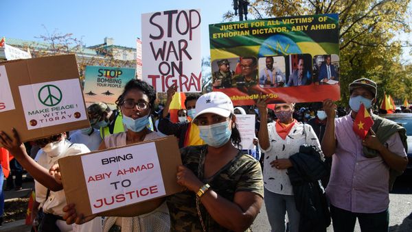 People demonstrate against Ethiopian Prime Minister Abiy Ahmed in Washington DC People demonstrate against Ethiopian Prime Minister Abiy Ahmed in Washington DC - Sputnik International
