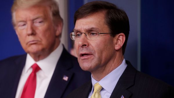 FILE PHOTO: U.S. President Donald Trump listens to Secretary of Defense Mark Esper address the daily White House coronavirus response briefing with members of the administration's coronavirus task force at the White House in Washington, U.S., March 18, 2020 - Sputnik International