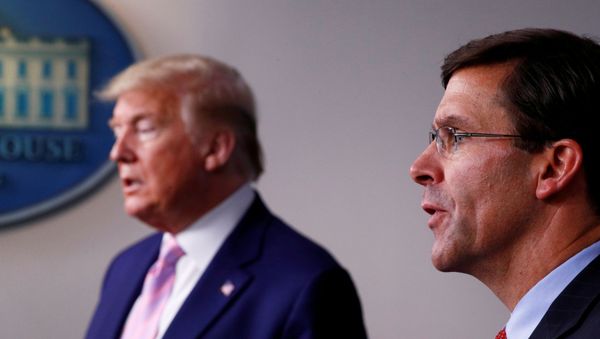 FILE PHOTO: U.S. Defense Secretary Mark?Esper speaks about U.S. military moves against Venezuela as U.S. President Donald Trump listens during the daily coronavirus response briefing at the White House in Washington, U.S., April 1, 2020. REUTERS/Tom Brenner/File Photo - Sputnik International
