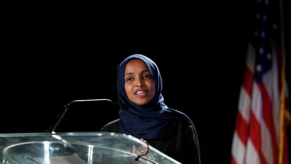 Democratic congressional candidate Ilhan Omar speaks at the DFL election night watch party in St. Paul, Minnesota, U.S. November 3, 2020. - Sputnik International