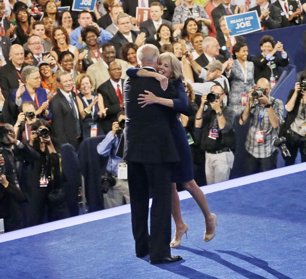 Vice-president Joe Biden, left, is hugged by wife Jill, right, on stage at the Democrat National Convention in Charlotte, North Carolina, Thursday, 6 September 2012. Vice-president Joe Biden, left, is hugged by wife Jill, right, on stage at the Democrat National Convention in Charlotte, North Carolina, Thursday, 6 September 2012. - Sputnik International