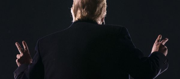 US President Donald Trump acknowledges his audience as he addresses supporters during a Make America Great Again campaign event at Des Moines International Airport in Des Moines, Iowa on 14 October 2020. - Sputnik International