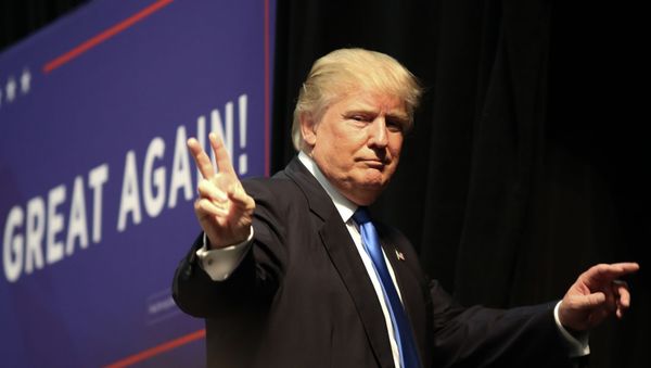Republican presidential nominee Donald Trump gestures after speaking at a campaign rally inside the Cabarrus Arena 7 Events Center in Concord, North Carolina on November 3, 2016 - Sputnik International