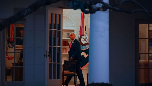 U.S. President Donald Trump stands by his desk in the Oval Office after returning at the conclusion of an event about the Operation Warp Speed program, the joint Defense Department and HHS initiative that has struck deals with several drugmakers in an effort to help speed up the search for effective treatments for the ongoing coronavirus disease (COVID-19) pandemic, in the Rose Garden of the White House in Washington, U.S., November 13, 2020. U.S. President Donald Trump stands by his desk in the Oval Office after returning at the conclusion of an event about the Operation Warp Speed program, the joint Defense Department and HHS initiative that has struck deals with several drugmakers in an effort to help speed up the search for effective treatments for the ongoing coronavirus disease (COVID-19) pandemic, in the Rose Garden of the White House in Washington, U.S., November 13, 2020. - Sputnik International