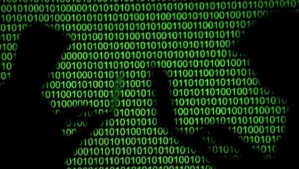 Silhouettes of laptop users are seen next to a screen projection of binary code are seen in this picture illustration taken March 28, 2018.  - Sputnik International