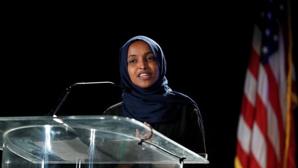 Democratic congressional candidate Ilhan Omar speaks at the DFL election night watch party in St. Paul, Minnesota, U.S. November 3, 2020.  - Sputnik International