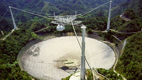 This file handout photo taken on November 29, 2006, obtained from the National Astronomy and Ionosphere Center (NAIC) website, shows the Arecibo Observatory in Puerto Rico. - Sputnik International