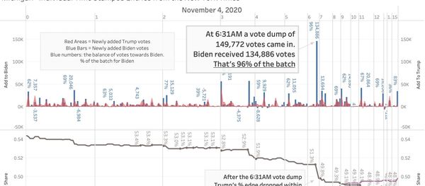 Data showing alleged possible election irregularities in the state of Michigan on the morning of November 4, 2020. Data showing alleged possible election irregularities in the state of Michigan on the morning of November 4, 2020. - Sputnik International