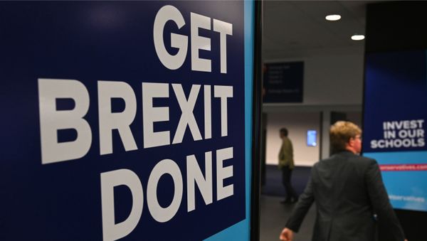 Conservative Party branding encouraging them to Get Brexit Done and Invest in our Schools is seen at the Manchester Central convention complex in Manchester, north-west England on September 29, 2019, on the first day of the annual Conservative Party conference. - Embattled British Prime Minister Boris Johnson gathered his Conservative party Sunday for what could be its final conference before an election, promising to get Brexit done. Conservative Party branding encouraging them to Get Brexit Done and Invest in our Schools is seen at the Manchester Central convention complex in Manchester, north-west England on September 29, 2019, on the first day of the annual Conservative Party conference. - Embattled British Prime Minister Boris Johnson gathered his Conservative party Sunday for what could be its final conference before an election, promising to get Brexit done. - Sputnik International