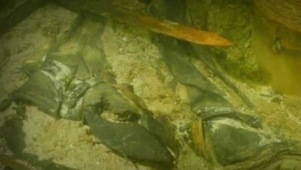 Screenshot image captures the skeletal remains of a medieval solider alongside a variety of artifacts. - Sputnik International