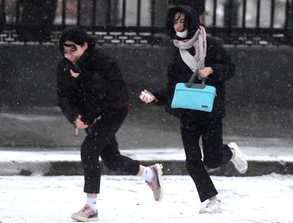 Ladies play snowball in the street in Moscow - Sputnik International