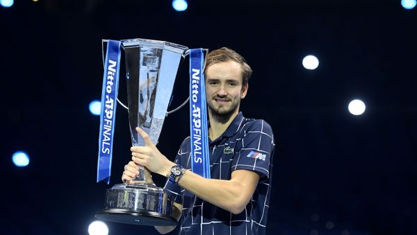 Russia's Daniil Medvedev lifts the trophy as he celebrates winning the final match against Austria's Dominic Thiem - Sputnik International