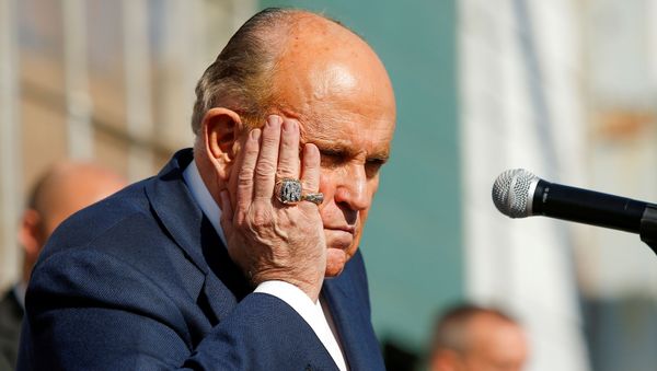 Former New York City Mayor Rudy Giuliani, personal attorney to US President Donald Trump, gestures after media announced that Democratic US presidential nominee Joe Biden has won the 2020 presidential election in Philadelphia, Pennsylvania, 7 November 2020. - Sputnik International