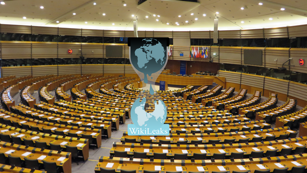 European Parliament with WikiLeaks logo European Parliament with WikiLeaks logo - Sputnik International