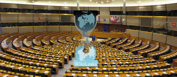 European Parliament with WikiLeaks logo European Parliament with WikiLeaks logo - Sputnik International