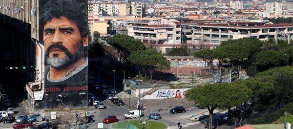 A general view shows a mural by artist Jorit depicting late Argentine soccer legend Diego Maradona, in Naples, Italy November 26, 2020 A general view shows a mural by artist Jorit depicting late Argentine soccer legend Diego Maradona, in Naples, Italy November 26, 2020 - Sputnik International