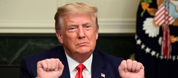 US President Donald Trump gestures as he participates in a Thanksgiving video teleconference with members of the military forces at the White House in Washington, 26 November 2020. US President Donald Trump gestures as he participates in a Thanksgiving video teleconference with members of the military forces at the White House in Washington, 26 November 2020. - Sputnik International