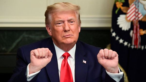 US President Donald Trump gestures as he participates in a Thanksgiving video teleconference with members of the military forces at the White House in Washington, 26 November 2020. US President Donald Trump gestures as he participates in a Thanksgiving video teleconference with members of the military forces at the White House in Washington, 26 November 2020. - Sputnik International