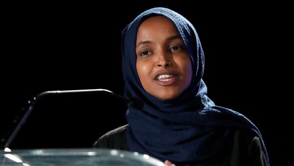 Democratic congressional candidate Ilhan Omar speaks at the DFL election night watch party in St. Paul, Minnesota, U.S. November 3, 2020 - Sputnik International
