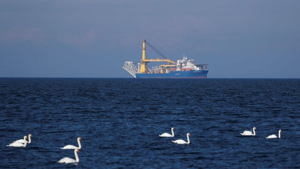 Pipe-laying vessel Akademik Cherskiy owned by Gazprom, which Russia may use to complete construction of the Nord Stream 2 gas pipeline, is seen in a bay near the Baltic Sea port of Baltiysk, Kaliningrad region, Russia May 3, 2020.  - Sputnik International