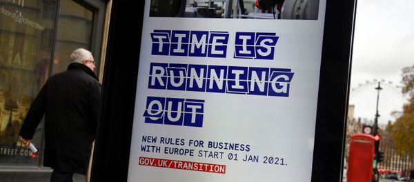 An electronic billboard displays a British government information message advising business to prepare for the Brexit, in London, Britain December 4, 2020. REUTERS/Toby Melville An electronic billboard displays a British government information message advising business to prepare for the Brexit, in London, Britain December 4, 2020. REUTERS/Toby Melville - Sputnik International