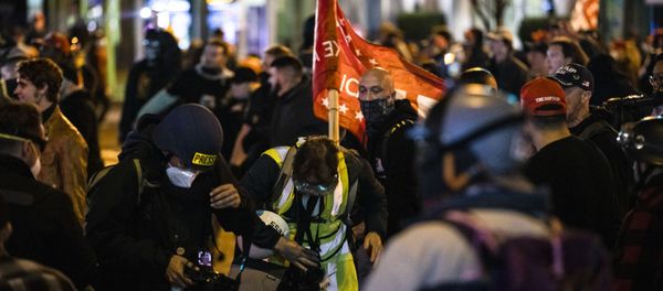 Members of Antifa and Proud Boys clash in the middle of the street after the Million MAGA March on 14 November 2020 in Washington, DC. Members of Antifa and Proud Boys clash in the middle of the street after the Million MAGA March on 14 November 2020 in Washington, DC. - Sputnik International