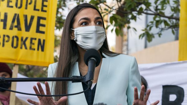 Rep. Alexandria Ocasio-Cortez, D-N.Y., speaks, Thursday, Nov. 19, 2020, outside the Democratic National Committee (DNC) Headquarters in Washington - Sputnik International