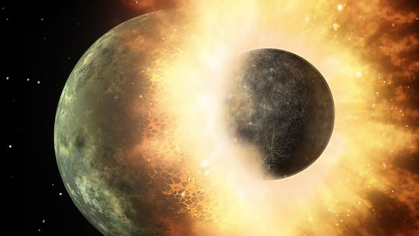 Artist's depiction of what the impact of an Earth-like planet and Theia would look like. - Sputnik International