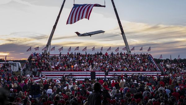 A jet takes off from Valdosta Regional Airport before the start of a rally featuring President Donald Trump for U.S. Senators Kelly Loeffler, R-Ga., and David Perdue, R-Ga., Saturday, Dec. 5, 2020 in Valdosta, Ga - Sputnik International