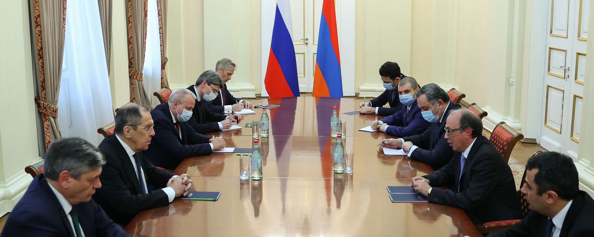 In this handout photo released by Russian Foreign Ministry, Russian Foreign Minister Sergei Lavrov attends a meeting with his Armenian counterpart Ara Aivazian, in Yerevan, Armenia In this handout photo released by Russian Foreign Ministry, Russian Foreign Minister Sergei Lavrov attends a meeting with his Armenian counterpart Ara Aivazian, in Yerevan, Armenia - Sputnik International, 1920, 13.09.2022